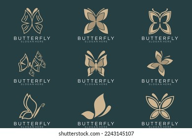 diseño de diseño de logotipo de mariposa de lujo inspiración concepto de mariposa minimalista diseño de color oro