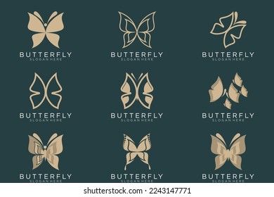 collection luxury butterfly logo design inspiration minimalist butterfly concept gold color design