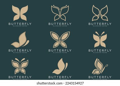 collection luxury butterfly logo design inspiration minimalist butterfly concept gold color design