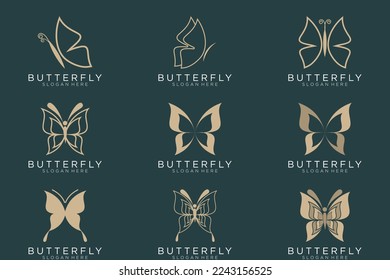 collection luxury butterfly logo design inspiration minimalist butterfly concept gold color design