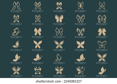 collection luxury butterfly logo design inspiration minimalist butterfly concept gold color design