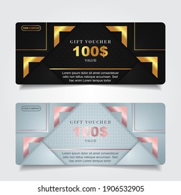 Collection of luxury gift cards and invitations with elegant gold element decoration. Vector layout design template can use for company business voucher, ticket, coupon shop in holiday