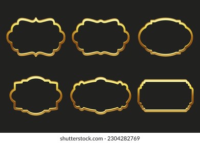 Colección de marcos de rizos dorados de lujo para texto, etiquetas. Plantillas, iconos, vector