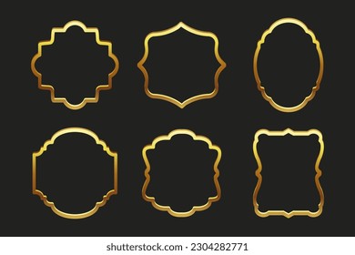 Colección de marcos de rizos dorados de lujo para texto, etiquetas. Plantillas, iconos, vector