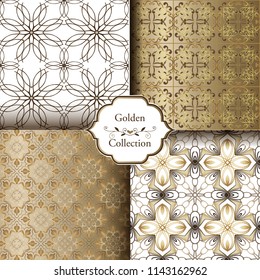 Collection of Luxury Golden Seamless Patterns. Victorian damask seamless pattern. Golden vintage design elements. Elegant Decorative ornament for wallpaper, fabric, paper, invitation.