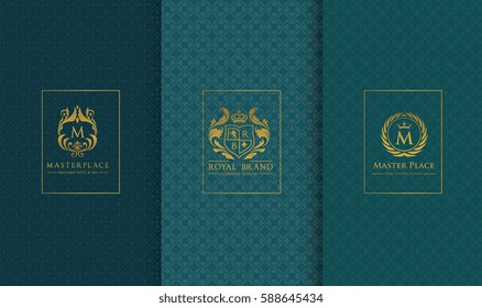 Collection of luxury logo and packaging design Isolated on green background. vector illustration