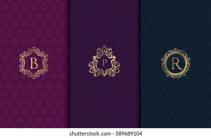 Collection of luxury logo and packaging design Isolated on vintage pattern background