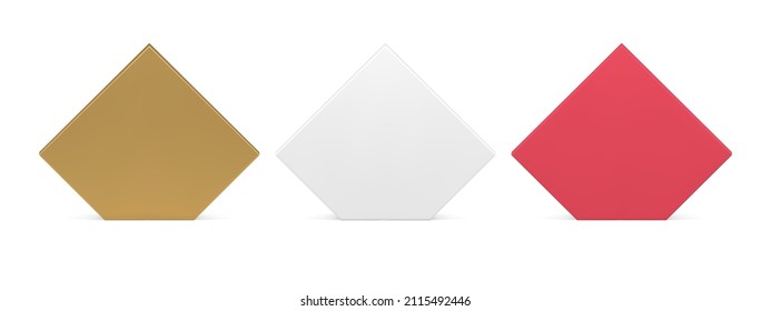 Collection luxury realistic polygonal block wall display marketing advertising 3d template vector illustration. Set of geometric vertical platform minimalist shape five side render expensive figure