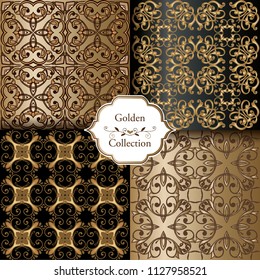 Collection of Luxury Seamless Patterns. Victorian damask seamless pattern. Golden vintage design elements. Elegant Decorative ornament for wallpaper, fabric, paper, invitation.