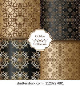 Collection of Luxury Seamless Patterns. Victorian damask seamless pattern. Golden vintage design elements. Elegant Decorative ornament for wallpaper, fabric, paper, invitation.
