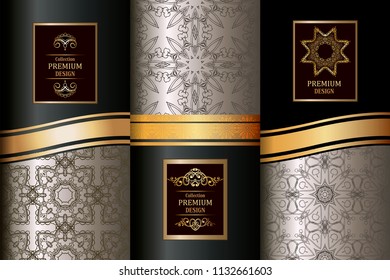 Collection of Luxury Seamless Patterns. Victorian damask seamless pattern. Collection of design elements,labels,icon,frames, for packaging,design of luxury products.