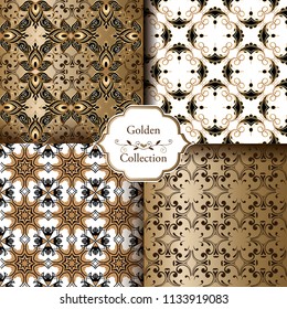 Collection of Luxury Seamless Patterns. Victorian damask seamless pattern. Golden vintage design elements. Elegant Decorative ornament for wallpaper, fabric, paper, invitation.