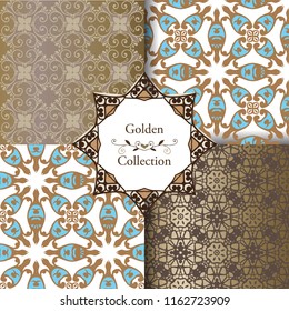 Collection of Luxury Seamless Patterns. Victorian damask seamless pattern. Golden vintage design elements. Elegant Decorative ornament for wallpaper, fabric, paper.