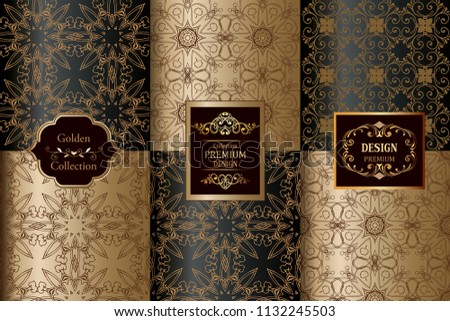Collection of Luxury Seamless Patterns. Victorian damask seamless pattern. Collection of design elements,labels,icon,frames, for packaging,design of luxury products.