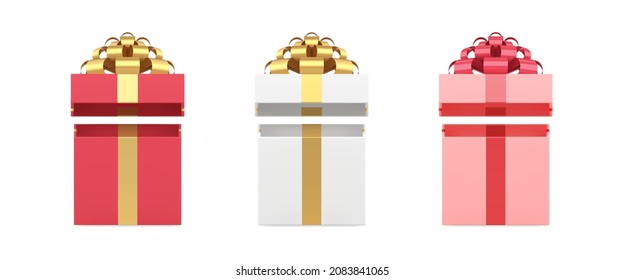Colección de lujo cuadrado abierto caja de regalo para la imagen vectorial 3d del almacenamiento de embalaje actual deseado. Ponga cubos envueltos en cartón para vacaciones costosos cumpleaños, aniversario, Navidad