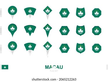 Collection of the Macau flag in different shapes and with three different effects. Vector flag set.