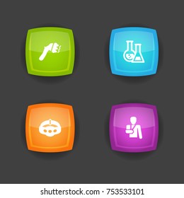 Collection Of Machine, Injury, Flask And Other Elements.  Set Of 4 Medical Icons Set. 