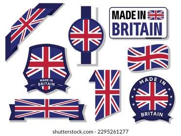 Collection of made in Britain badges labels Britain flags in ribbon vector illustration