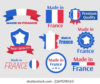 Collection of Made in France stickers. French Products Labels Collection.High-Quality Made in France Stickers.Vector