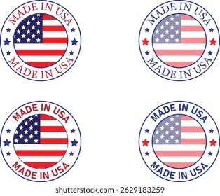 Collection of Made in USA Stamps with American Flag.