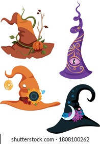 collection of magic halloween witch hats