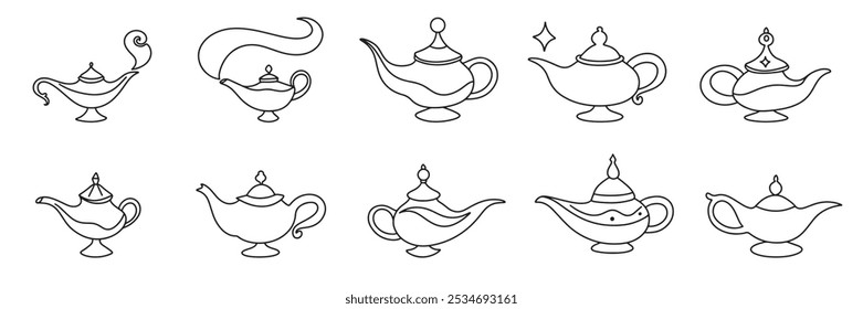 Sammlung von magischen Lampe im doodle-Stil. Handgezeichnete Vektorgrafik.