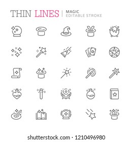 Collection of magic related line icons. Editable stroke