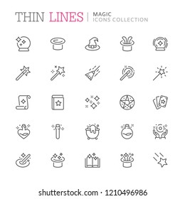 Collection of magic related line icons. 
