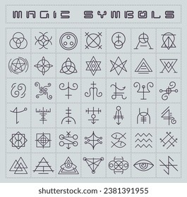 a collection of magical symbols arranged separately in a frame. eps.10