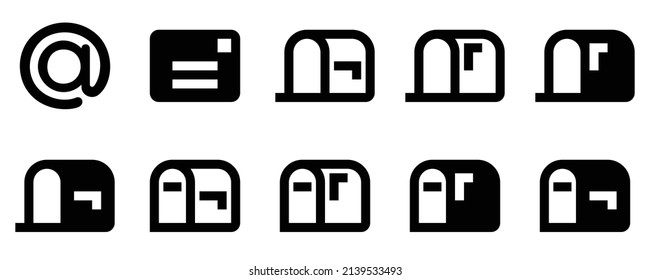 Collection of mail icons. Black flat icon set isolated on white Background