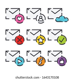 Colección de iconos de correo en estilo plano