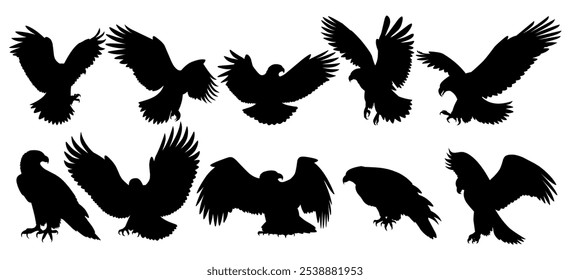 A collection of majestic eagle silhouettes in various poses, capturing their power and grace.