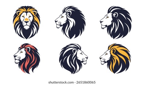 Collection of Majestic Lion Head Illustrations Representing Strength and Power