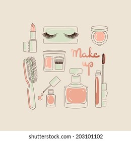 collection of make up and cosmetics illustration vector eps 10