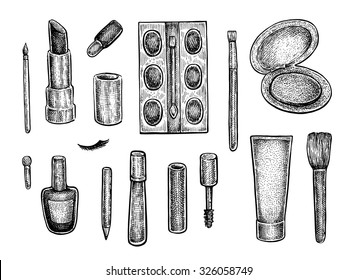 Collection of make up treatment objects. Vector illustration