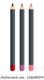 Collection makeup pencils for lips  vector flat illustration