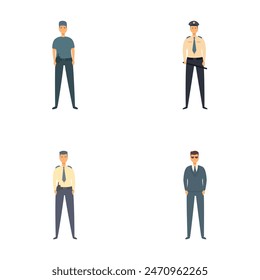 Collection of male characters in different professional uniforms, isolated on white