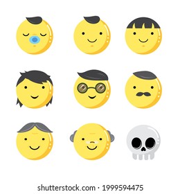 Collection Male Face Each Age Emoji, Baby, Adult, Old And Dead.