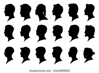 Collection male face silhouette designs from the side