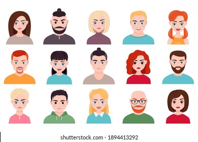 collection of male and female avatars isolated on a white background. boys and girls, men and women. vector illustration.