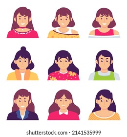 Collection of male and female avatars portraits in a round icon, communication, people, web, feedback, chat. Vector illustration.