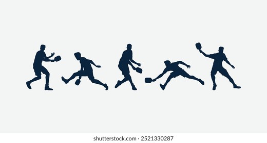 collection of male pickleball player silhouettes isolated on white background