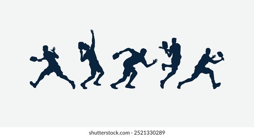 collection of male pickleball player silhouettes isolated on white background