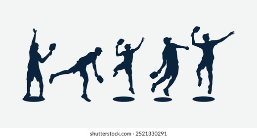 collection of male pickleball player silhouettes isolated on white background