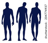 Collection of male silhouettes in front view. Vector illustration, isolated on white background 