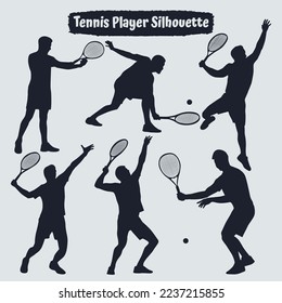 Collection of male Tennis player silhouettes in different poses