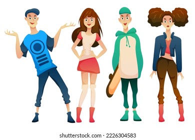 Collection  of males and females in teenage with difference activity and casual clothes in modern fashion style in cartoon Character on white background, vector illustration