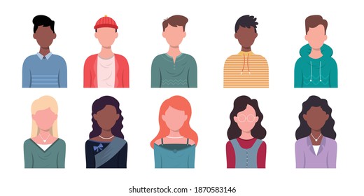 Collection of man and woman in flat vector illustration.