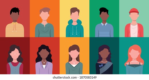 Collection of man and woman in flat vector illustration.