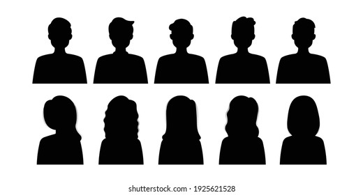 Collection man and woman head icon silhouette.Male and female avatar profile sign.Vector illustration